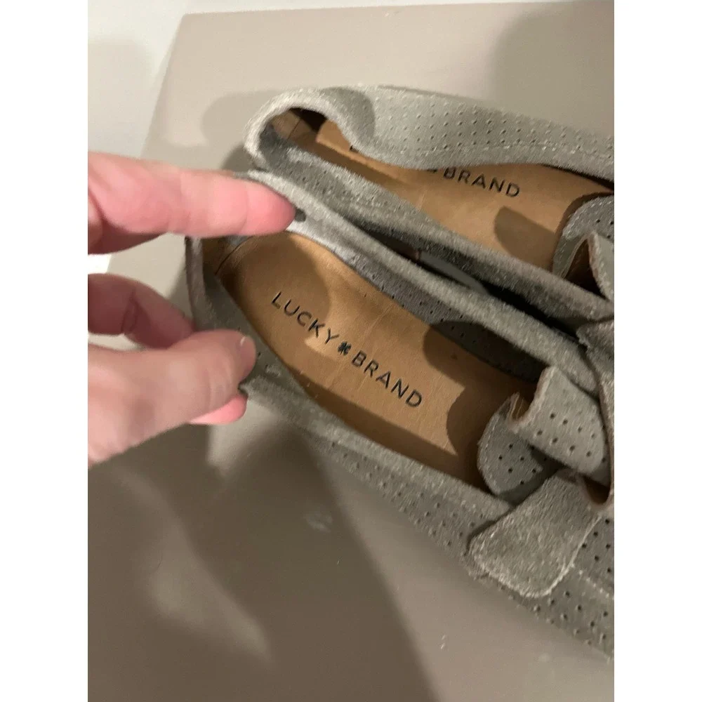 Lucky Brand Caviep Grey Suede‎ Perforated Penny Loafers Flats Womens Size 6M